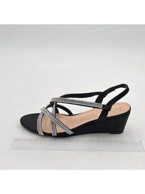 XYD Women Comfy Slip On Wedges Sandals Strappy Open Toe Mid Heel Studded Rhinest